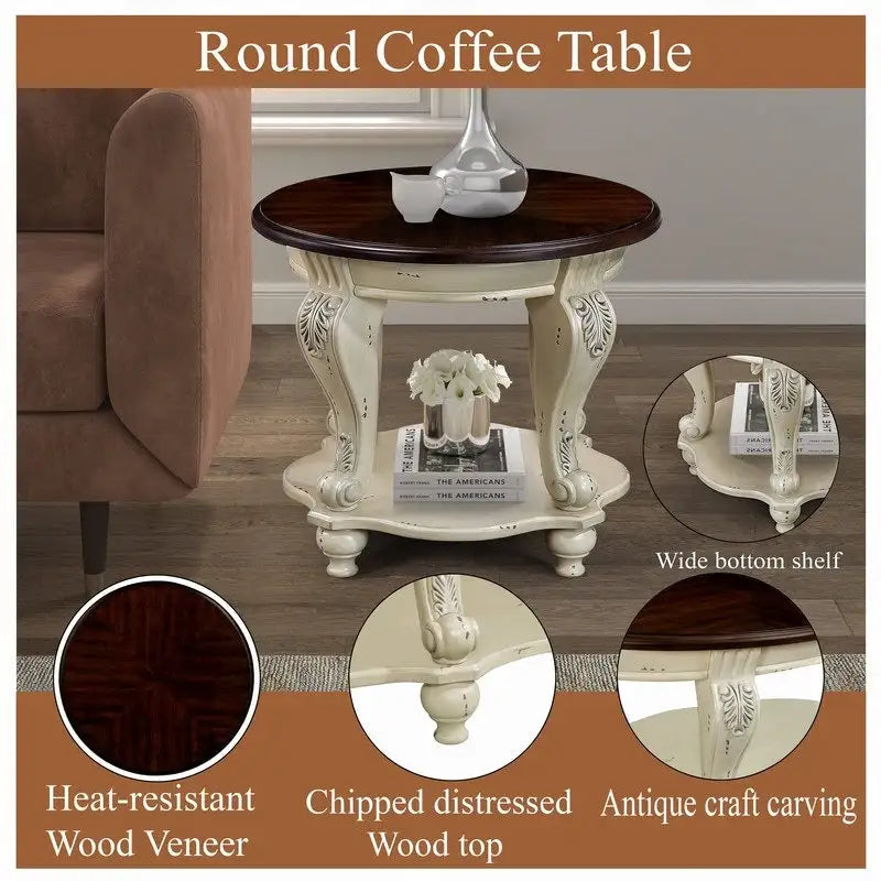 Table d'appoint ronde de 22 pouces avec étagère inférieure
