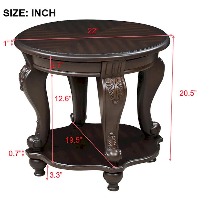 Table d'appoint ronde de 22 pouces avec étagère inférieure