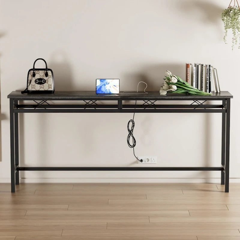 Console de rangement avec station de recharge et ports USB, gris anthracite