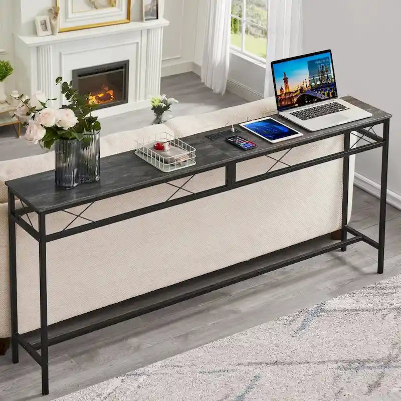 Console de rangement avec station de recharge et ports USB, gris anthracite