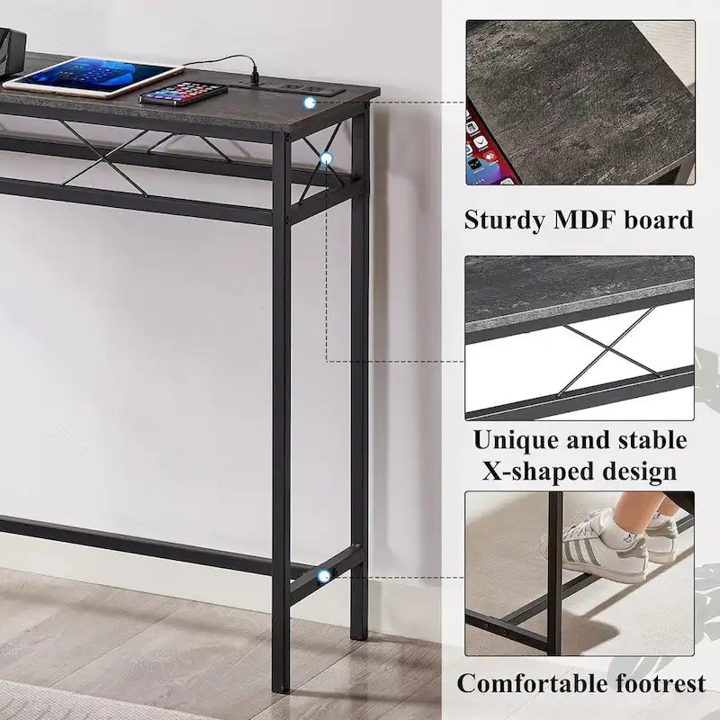 Console de rangement avec station de recharge et ports USB, gris anthracite