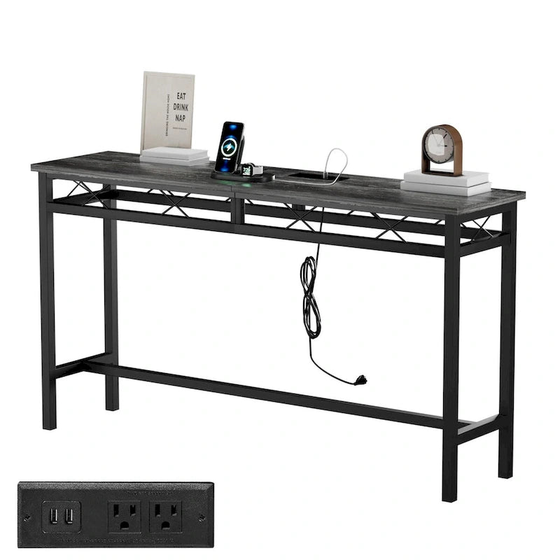 Console de rangement avec station de recharge et ports USB, gris anthracite