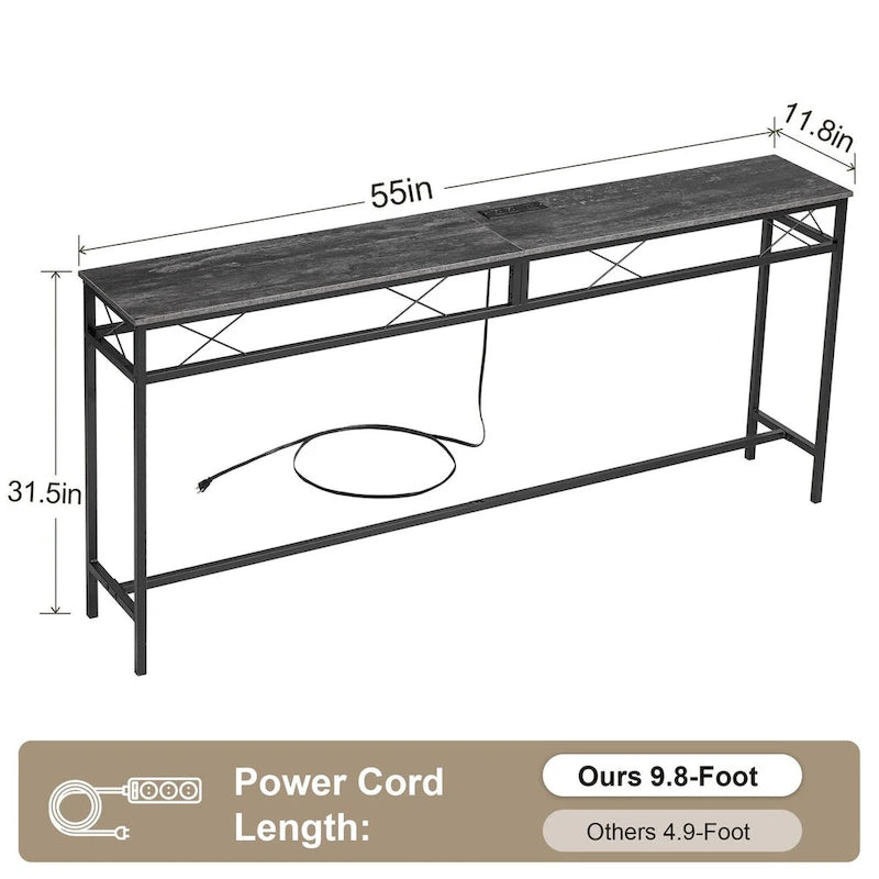 Console de rangement avec station de recharge et ports USB, gris anthracite