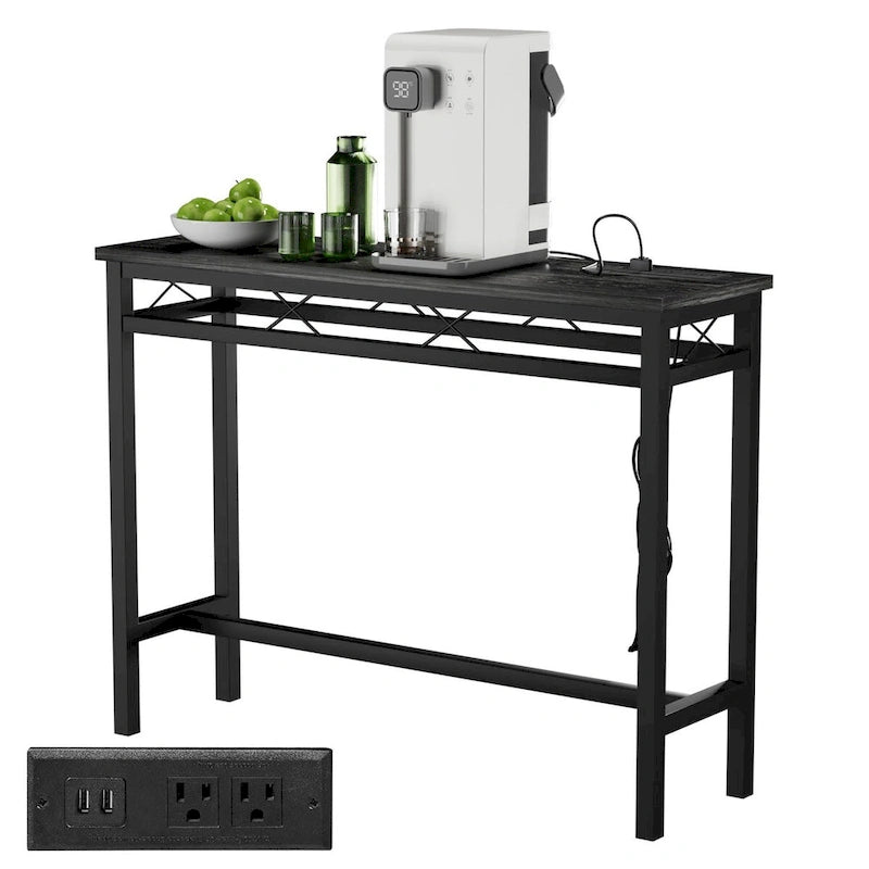 Console de rangement avec station de recharge et ports USB, gris anthracite