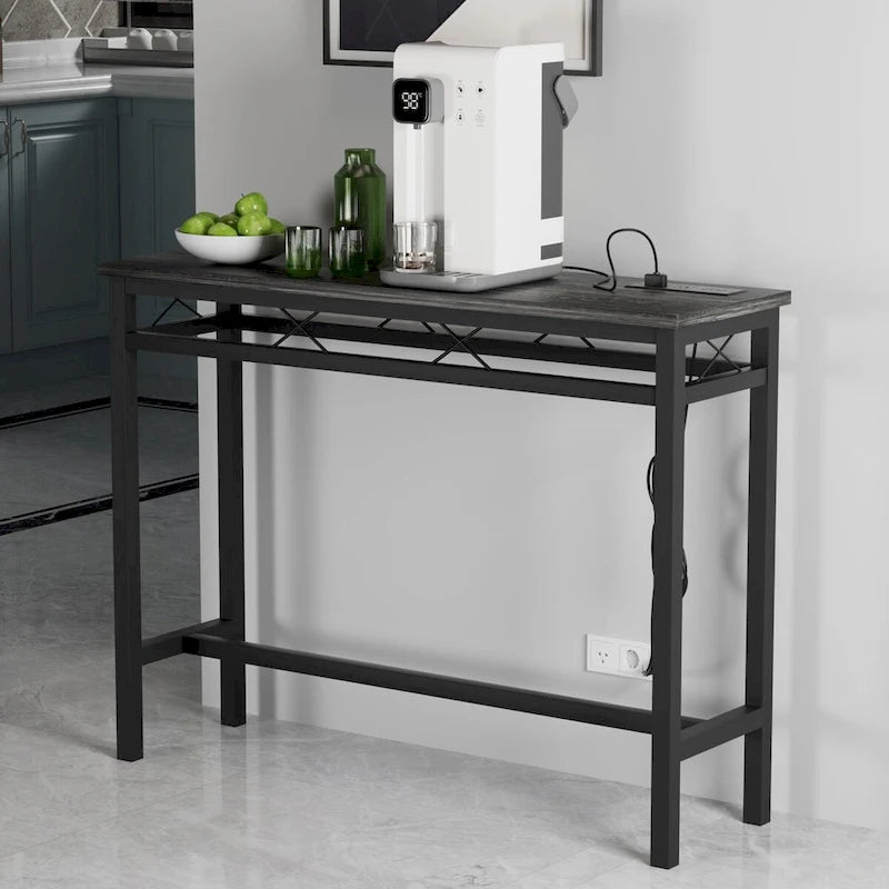 Console de rangement avec station de recharge et ports USB, gris anthracite