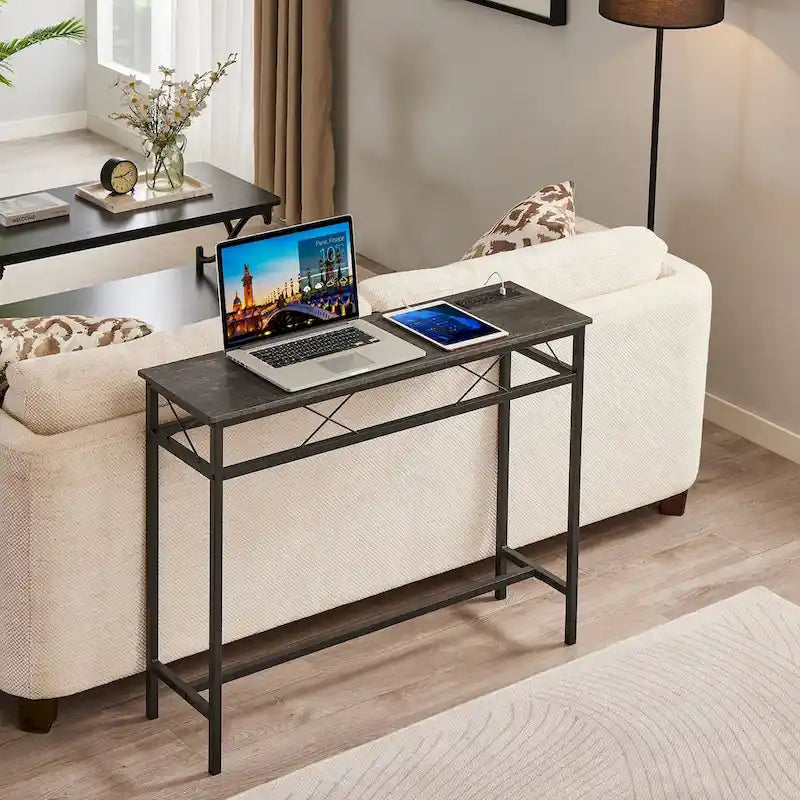 Console de rangement avec station de recharge et ports USB, gris anthracite
