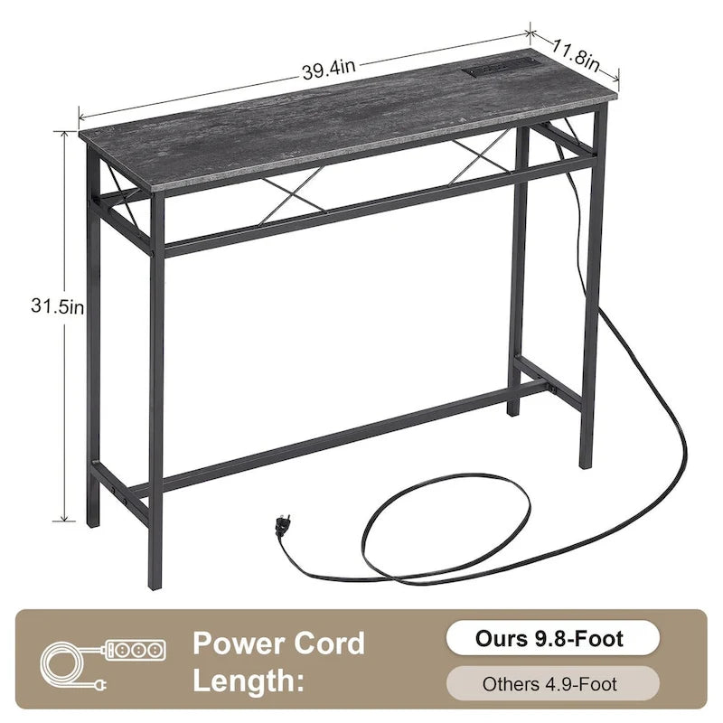 Console de rangement avec station de recharge et ports USB, gris anthracite
