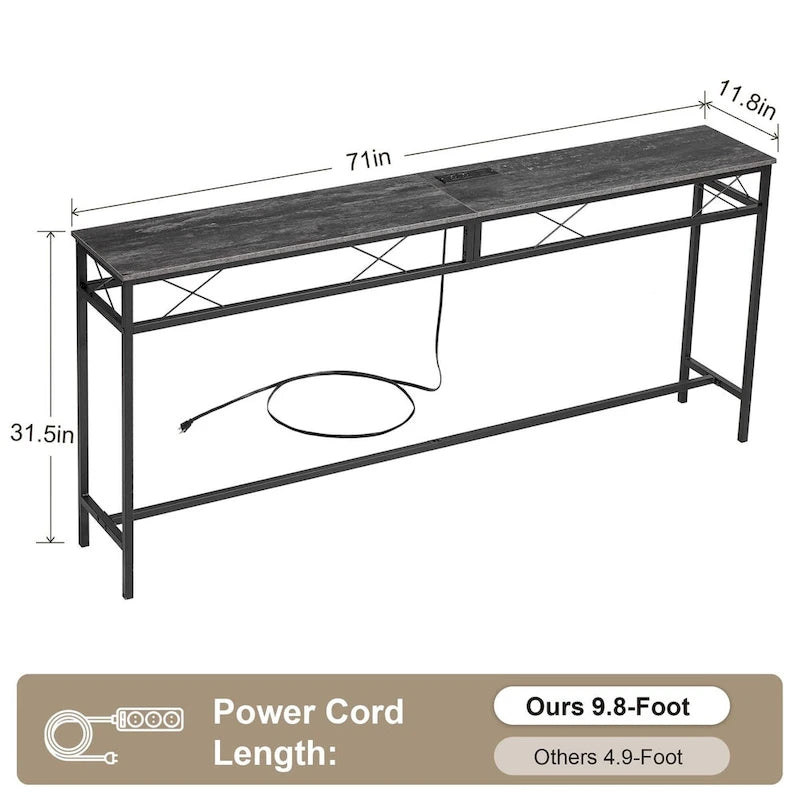 Console de rangement avec station de recharge et ports USB, gris anthracite