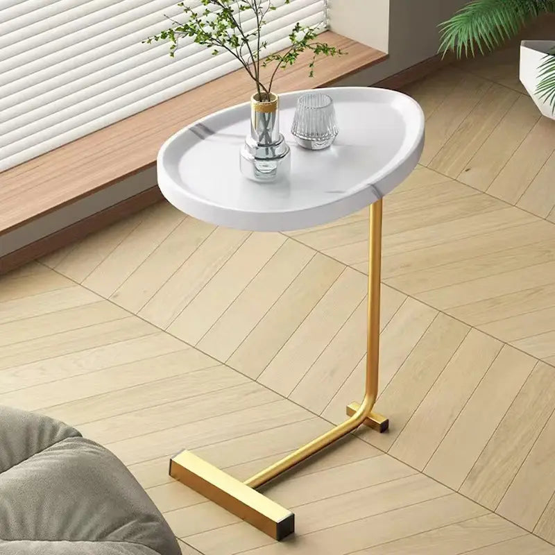 Tables d'appoint en C avec cadre en métal, lot de 2 – Blanc