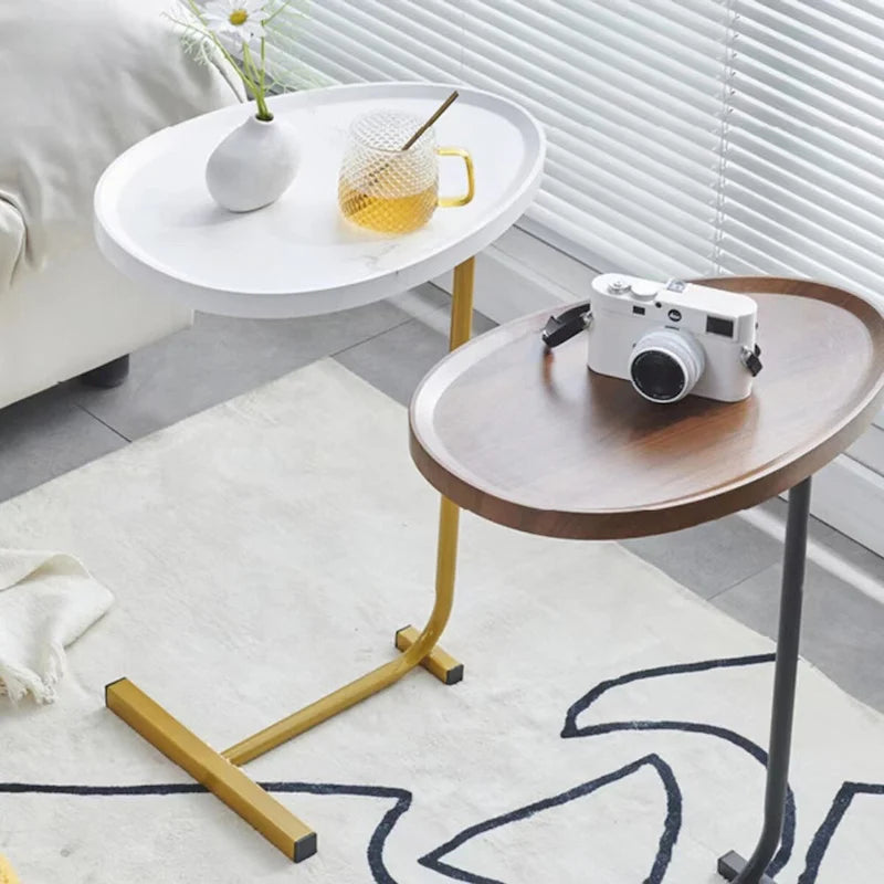 Tables d'appoint en C avec cadre en métal, lot de 2 – Blanc