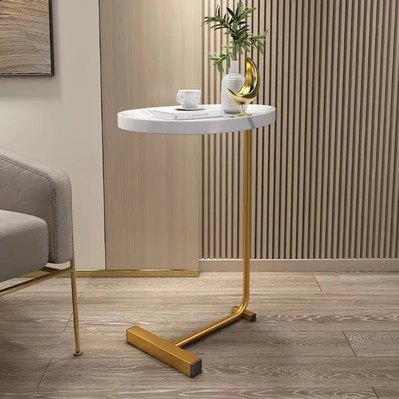 Tables d'appoint en C avec cadre en métal, lot de 2 – Blanc