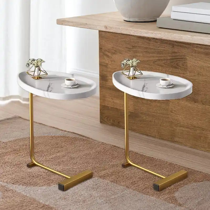 Tables d'appoint en C avec cadre en métal, lot de 2 – Blanc