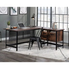 Bureau en L avec tiroirs et espace de rangement pour dossiers