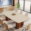 Table de conférence de 79 pouces avec plateau en pierre frittée et base en bois massif