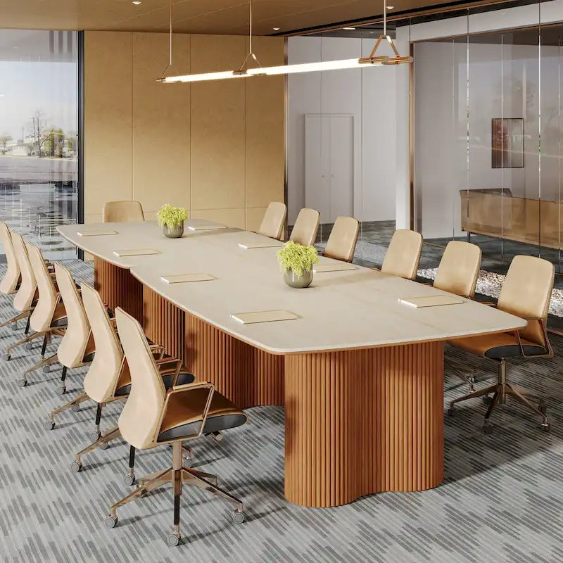 Table de conférence de 79 pouces avec plateau en pierre frittée et base en bois massif