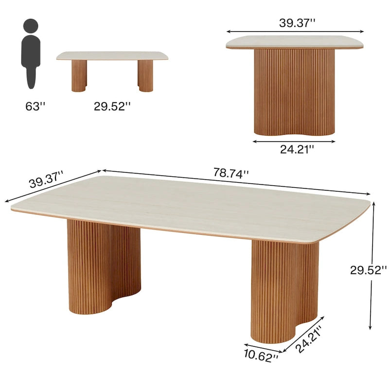 Table de conférence de 79 pouces avec plateau en pierre frittée et base en bois massif