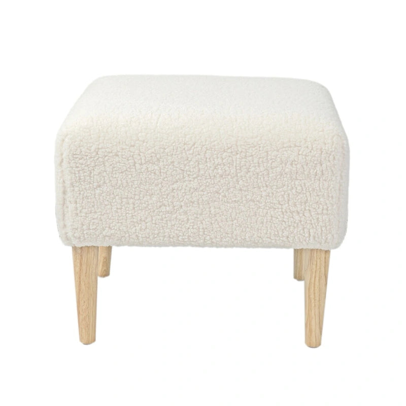 Pouf carré bouclé avec pieds en bois