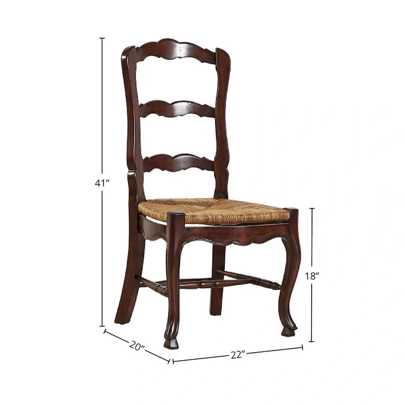 Chaise de salle à manger à dossier échelle avec pieds cabriolets, marron