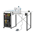 Table de couture pivotante avec panneau de rangement et plateforme réglable