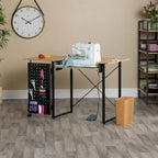 Table de couture pivotante avec panneau de rangement et plateforme réglable