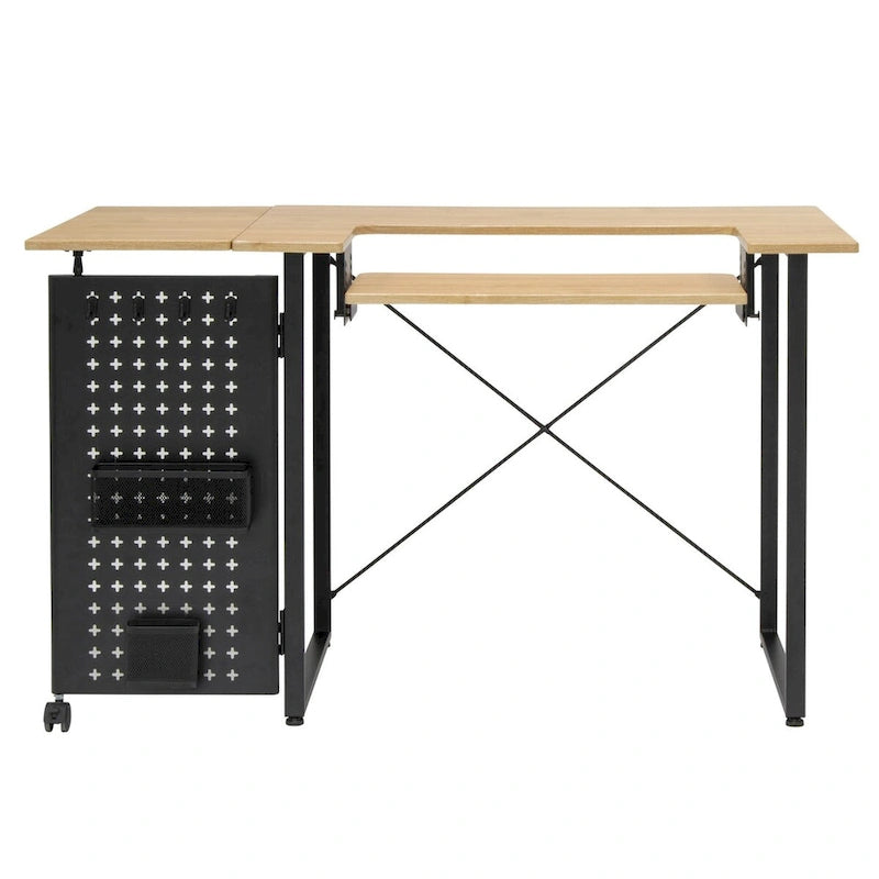 Table de couture pivotante avec panneau de rangement et plateforme réglable