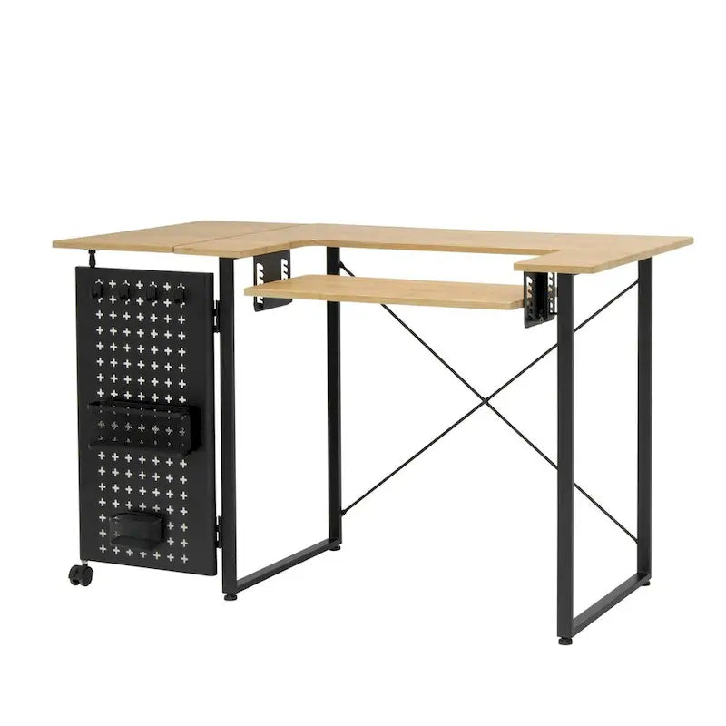Table de couture pivotante avec panneau de rangement et plateforme réglable