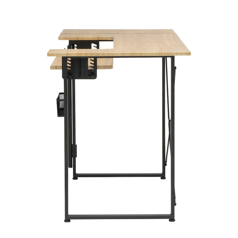 Table de couture pivotante avec panneau de rangement et plateforme réglable