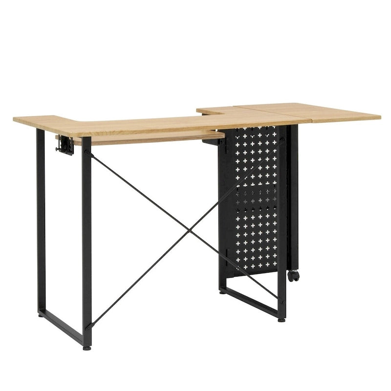 Table de couture pivotante avec panneau de rangement et plateforme réglable