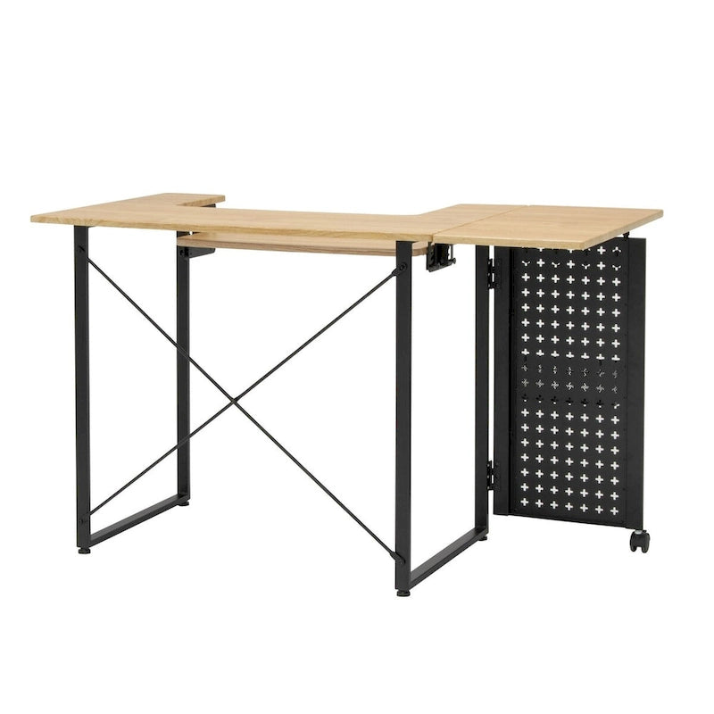 Table de couture pivotante avec panneau de rangement et plateforme réglable