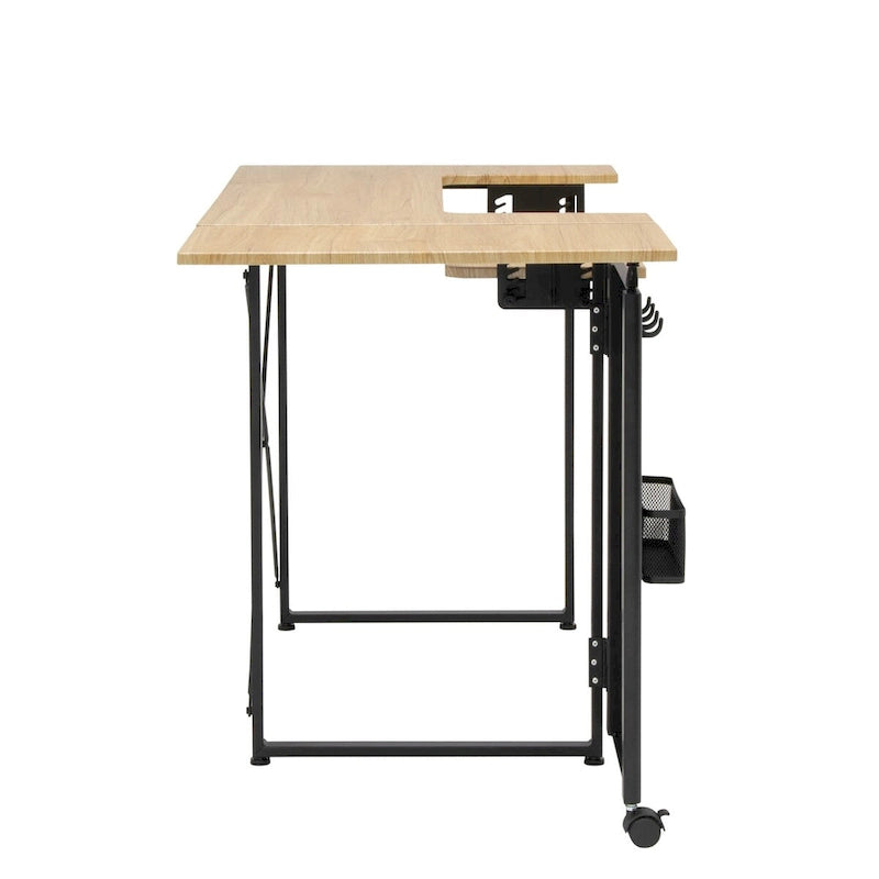 Table de couture pivotante avec panneau de rangement et plateforme réglable
