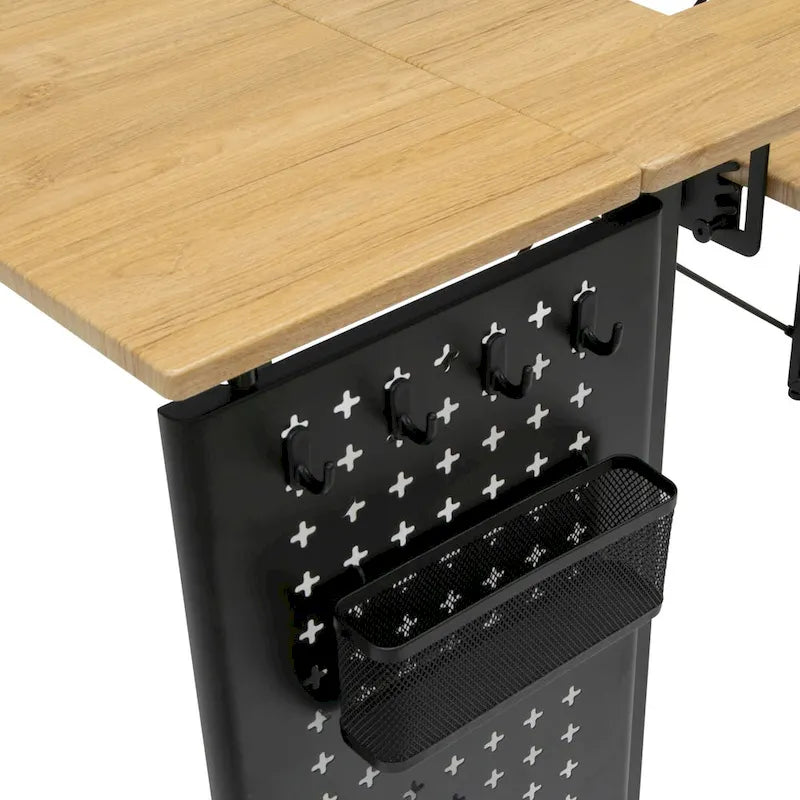 Table de couture pivotante avec panneau de rangement et plateforme réglable
