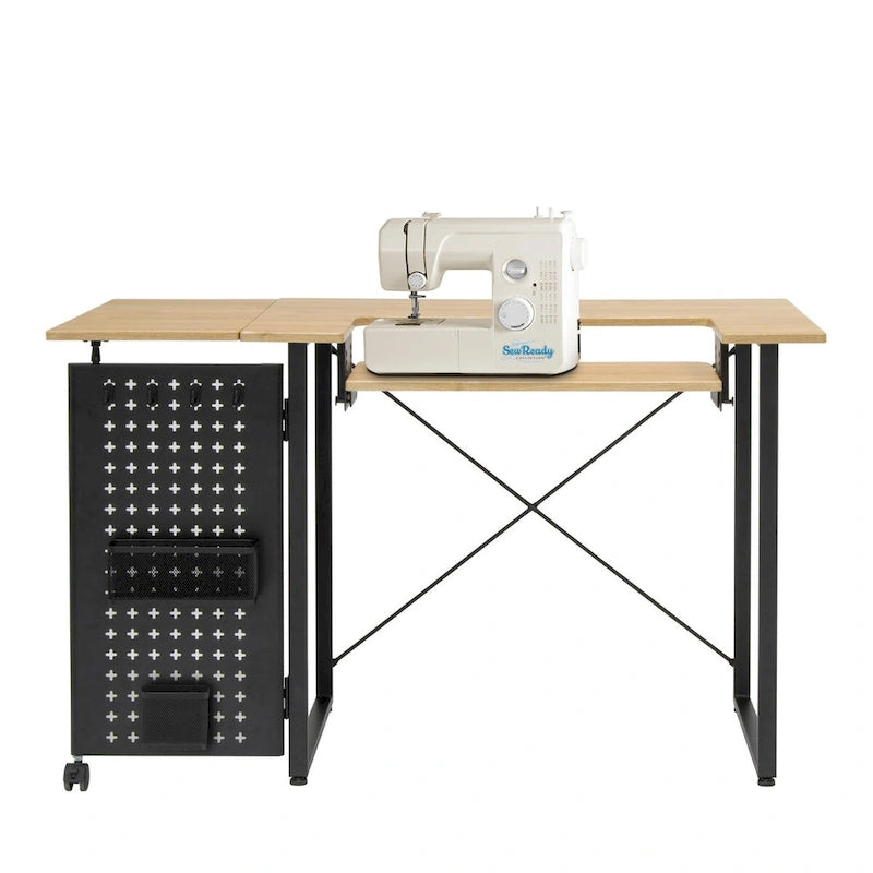 Table de couture pivotante avec panneau de rangement et plateforme réglable