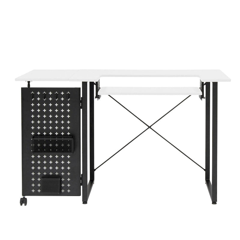 Table de couture pivotante avec panneau de rangement et plateforme réglable