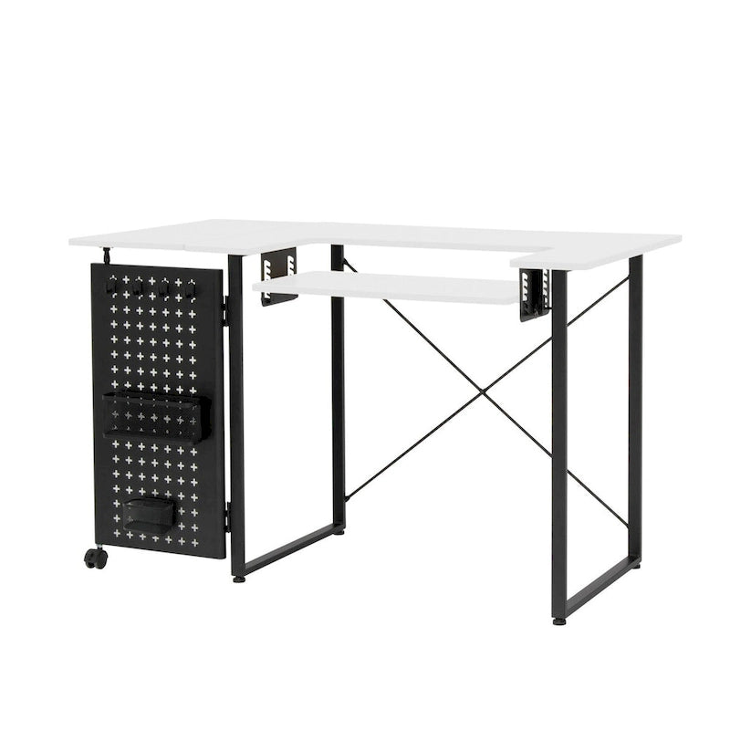 Table de couture pivotante avec panneau de rangement et plateforme réglable