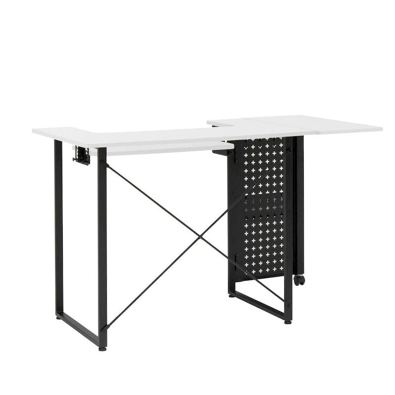 Table de couture pivotante avec panneau de rangement et plateforme réglable