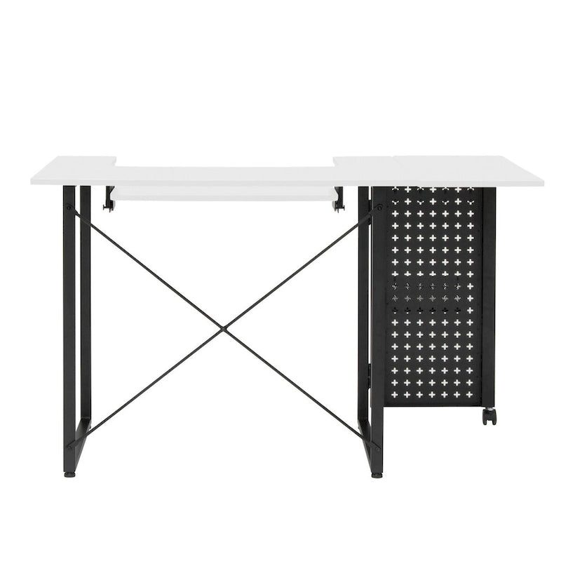 Table de couture pivotante avec panneau de rangement et plateforme réglable