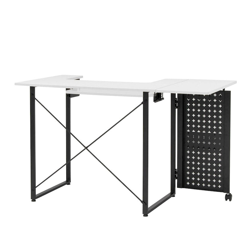 Table de couture pivotante avec panneau de rangement et plateforme réglable