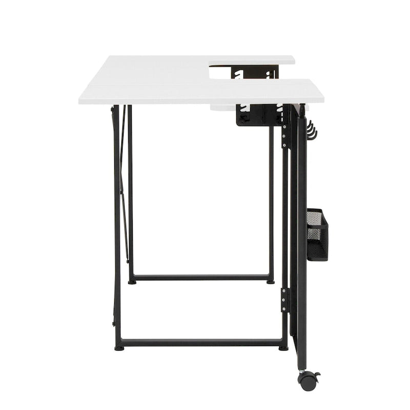 Table de couture pivotante avec panneau de rangement et plateforme réglable