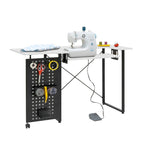 Table de couture pivotante avec panneau de rangement et plateforme réglable