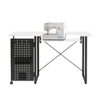 Table de couture pivotante avec panneau de rangement et plateforme réglable