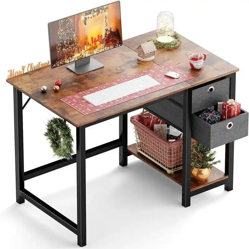 Bureau d'ordinateur avec tiroirs et étagère inférieure