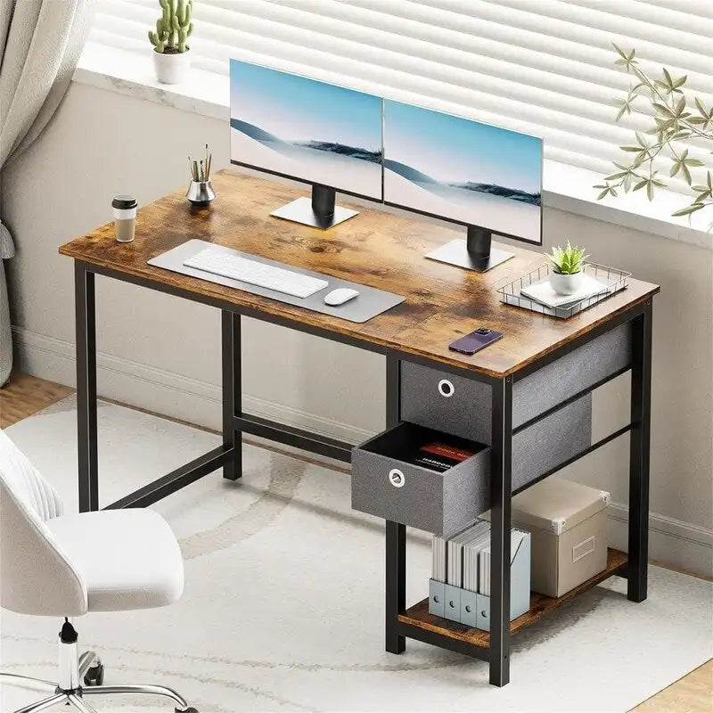 Bureau d'ordinateur avec tiroirs et étagère inférieure
