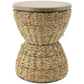 Table d'appoint en rotin tissé à la main avec plateau en bois et cadre noir - Marron clair ou Marron