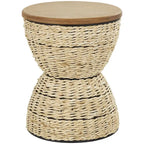 Table d'appoint en rotin tissé à la main avec plateau en bois et cadre noir - Marron clair ou Marron