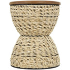 Table d'appoint en rotin tissé à la main avec plateau en bois et cadre noir - Marron clair ou Marron