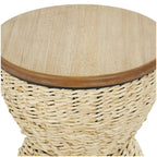 Table d'appoint en rotin tissé à la main avec plateau en bois et cadre noir - Marron clair ou Marron