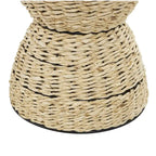 Table d'appoint en rotin tissé à la main avec plateau en bois et cadre noir - Marron clair ou Marron
