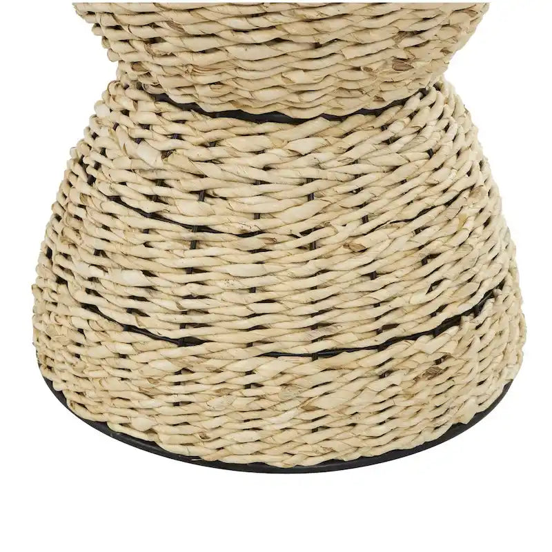 Table d'appoint en rotin tissé à la main avec plateau en bois et cadre noir - Marron clair ou Marron