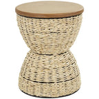 Table d'appoint en rotin tissé à la main avec plateau en bois et cadre noir - Marron clair ou Marron