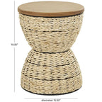 Table d'appoint en rotin tissé à la main avec plateau en bois et cadre noir - Marron clair ou Marron
